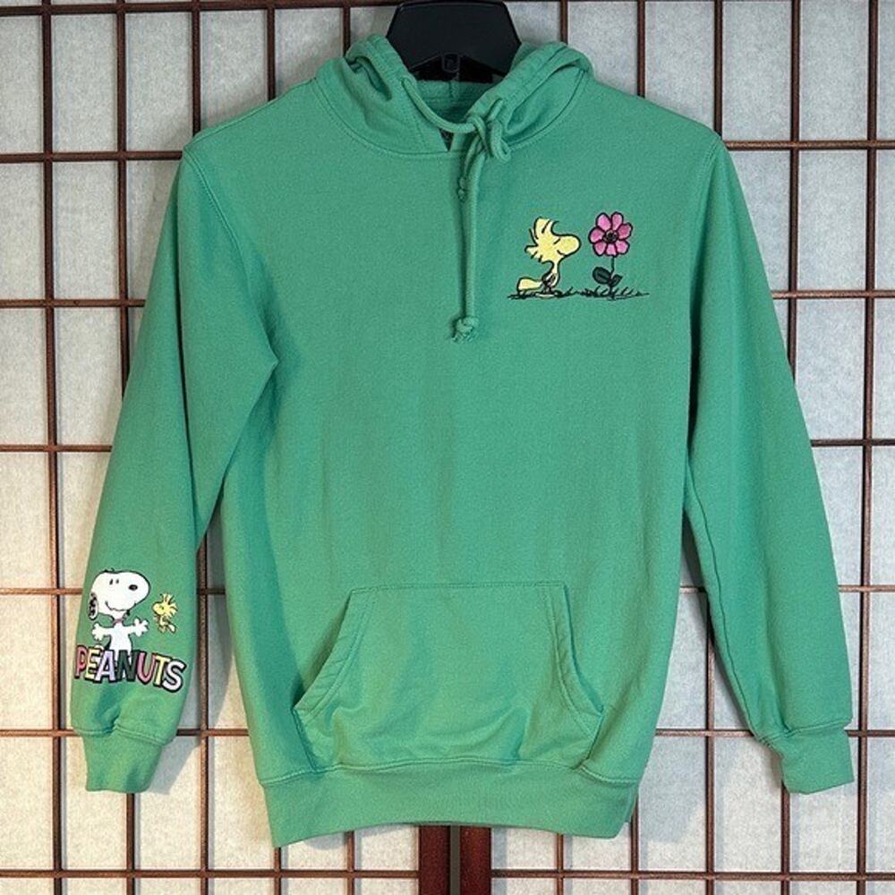 Peanuts women’s Green Hoodie with Cartoon Print  trendy 2025 xxs